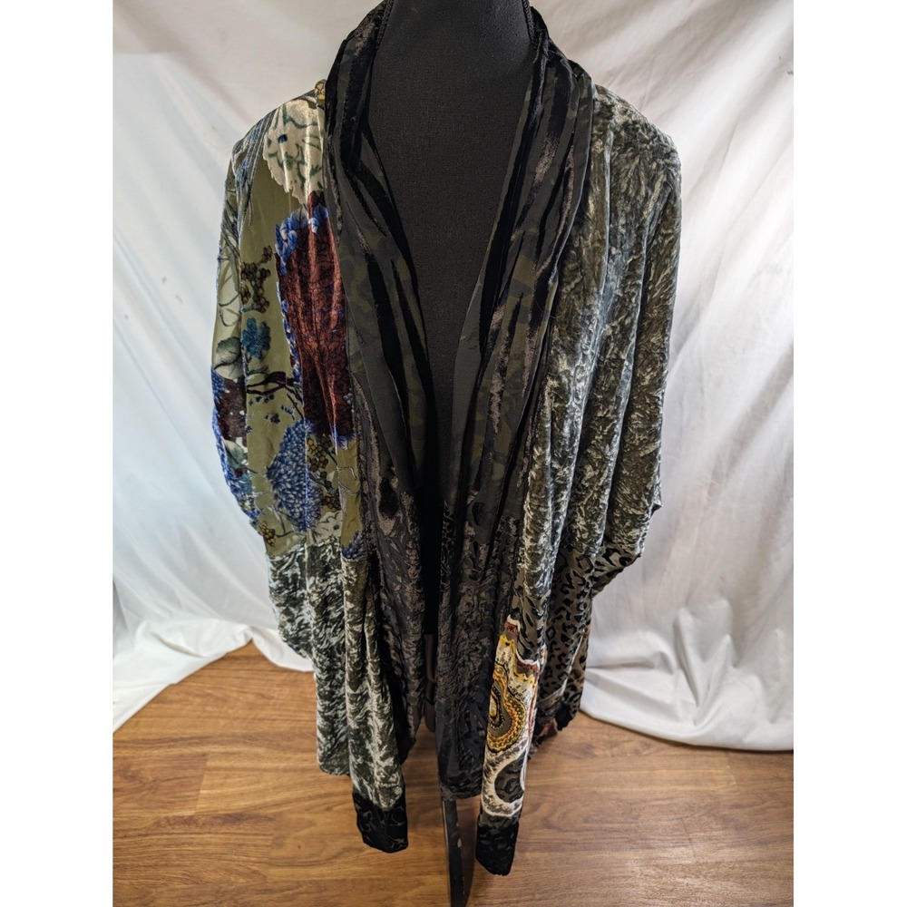 Chico's Peacock Velvet Burnout Multi-Color  Duster Kimono Size OS